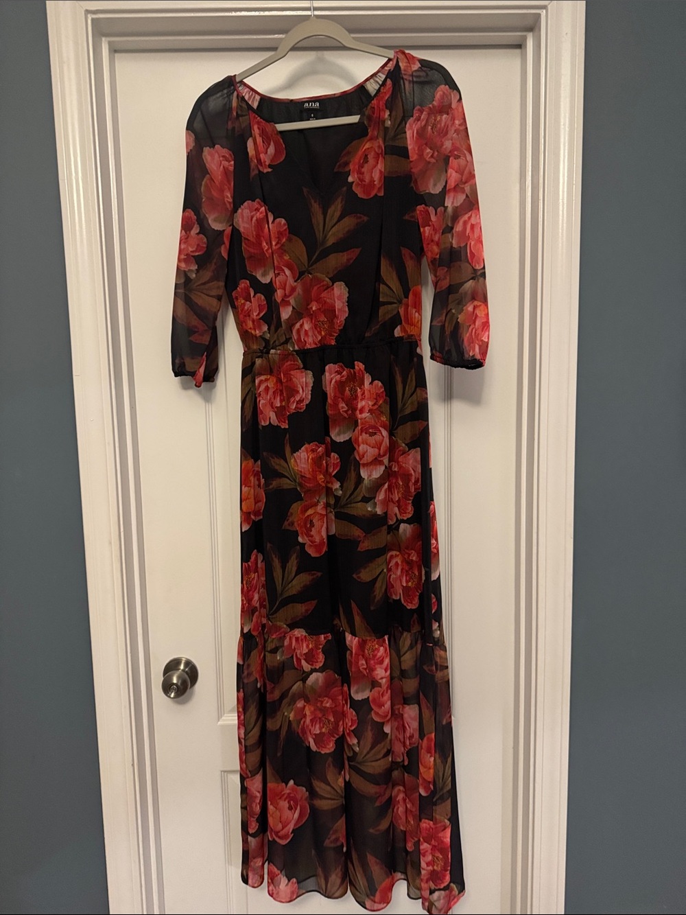 A.n.a Black Maxi Dress with Pink Floral Print